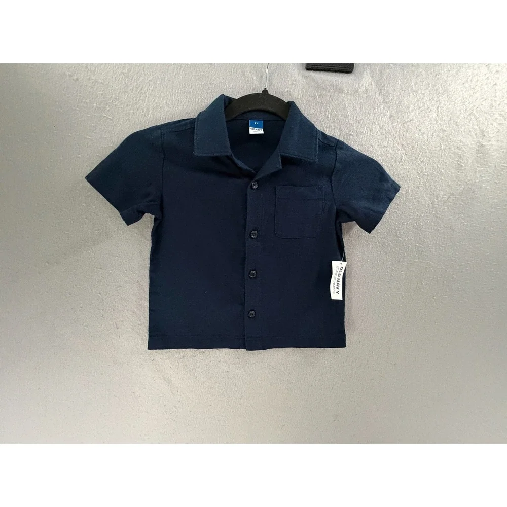 Old Navy Infant Linen Blend‎  Shirt Boys 2T Navy Minimalist Coastal Resort Camp